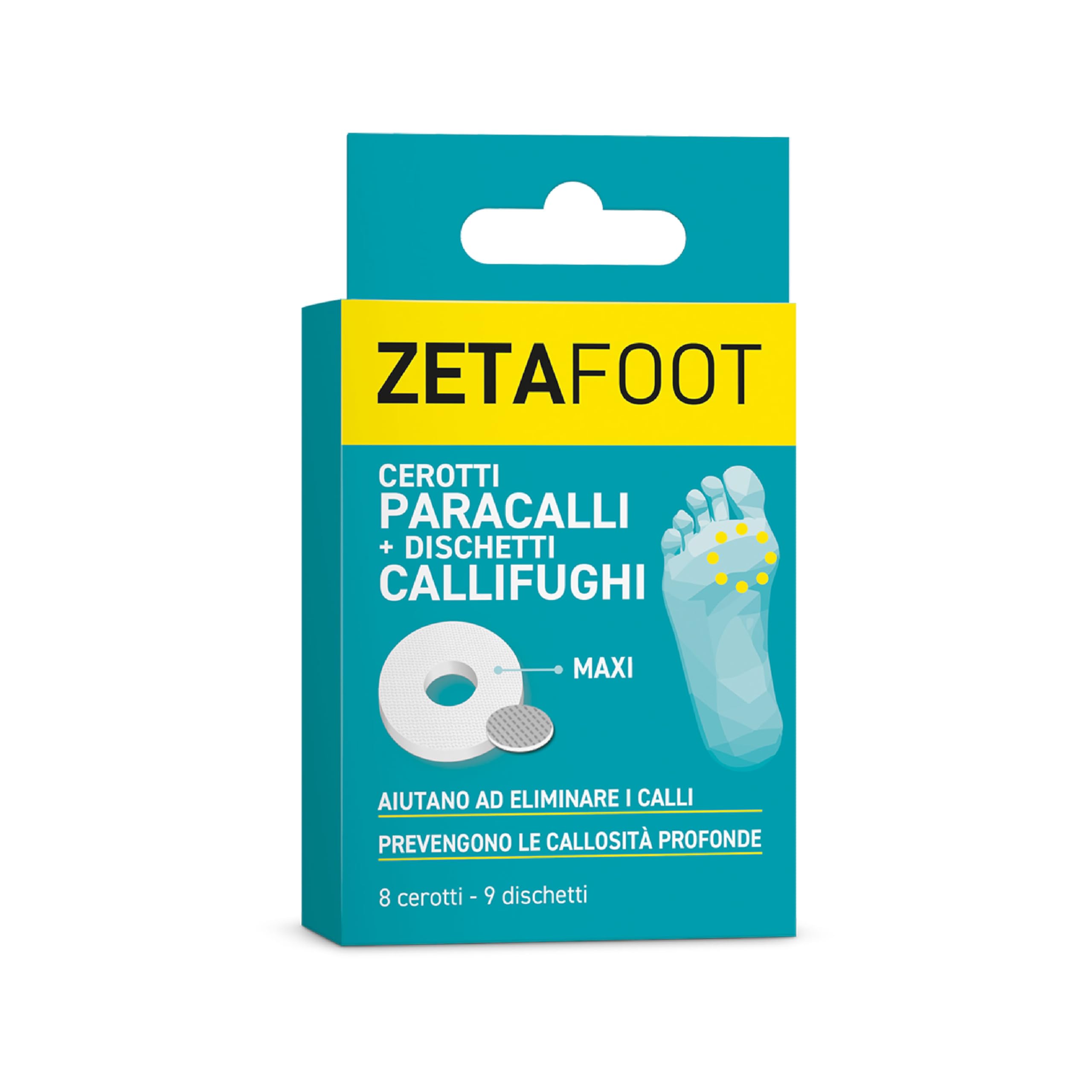 Zetafoot Cerotti Paracalli Maxi + Dischetti Callifughi, Protezione e Trattamento dei Calli, Morbidi e Ipoallergenici, Confezione 8+9 Pezzi