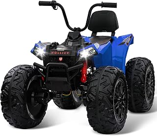 Kids ATV, GAOMON 24V Ride on Car 4WD Quad Electric Vehicle, 4x80W Powerful Engine, with 7AHx2 Large Battery, Accelerator Handle, EVA Tires, LED Light, Full Metal Suspensions, Bluetooth & Music, Blue
