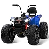 Hetoy Kids ATV, 24V Ride on Car 4WD Quad Electric Vehicle, 4x80W Powerful Engine, with 7AHx2 Large Battery, Accelerator Handle, EVA Tires, LED Light, Bluetooth&Music, Deep Blue