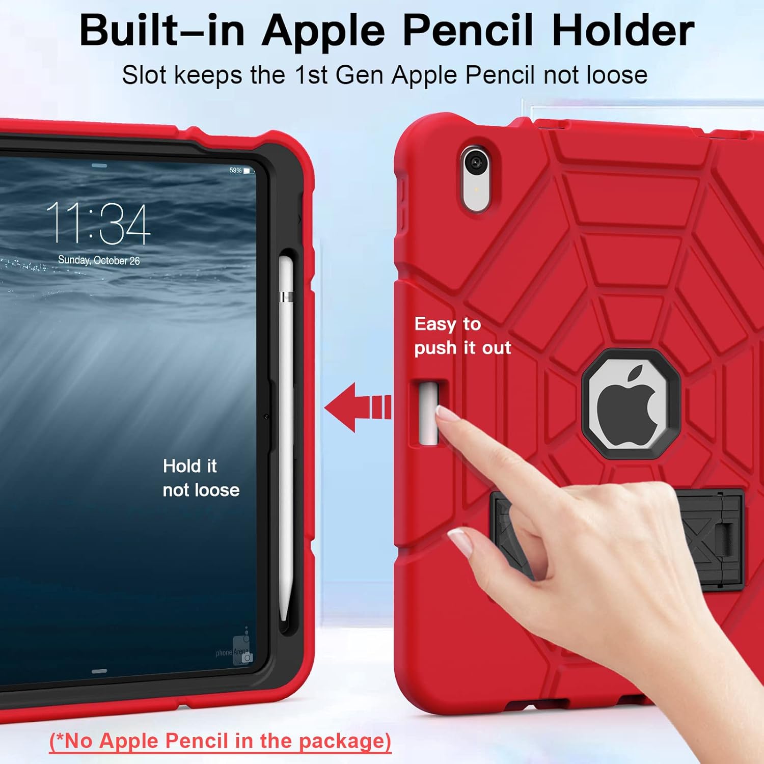 Grifobes Case for iPad 11-inch (A16) 2025 / iPad 10th Generation 2022 10.9 inch, Heavy Duty Shockproof Rugged 11th / 10 Gen Cover with Pencil Holder & Stand (Red+Black)