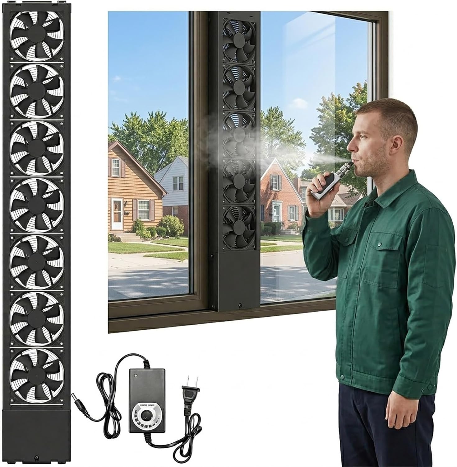 Vertical Window Exhaust Fan for Sliding Windows, Tool-Free Installation Retractable Vent Fan with Stepless Variable Speed, Reversible Airflow, Quiet Multiple Fans for Home Kitchen(57.48-62.20IN)