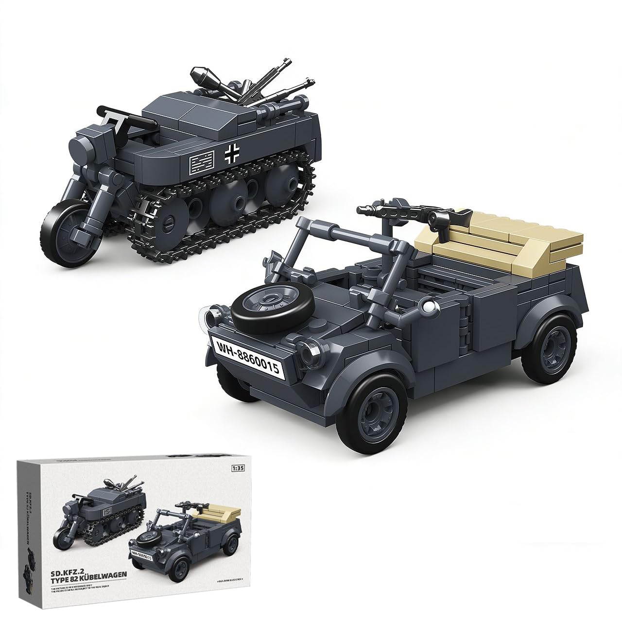 Technik - Set di blocchi da costruzione per carri armati militari, 414 pezzi, WW2, tipo militare 82, kit per costruzione di carri armati Kubelwagen, modello MOC, giocattolo da costruzione