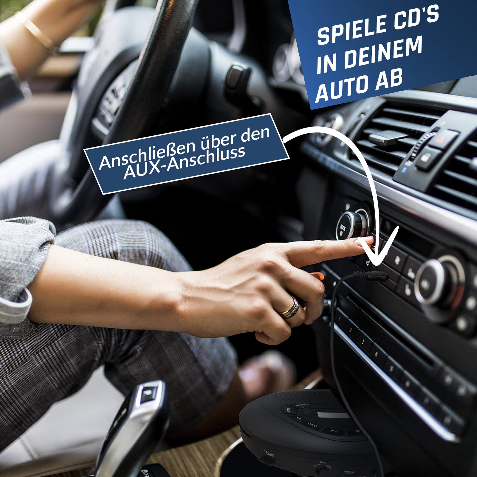 KLIM Speaker - CD Player mit Lautsprecher - NEU - Wiederaufladbarer Akku - Tragbarer CD-Spieler mit Kopfhörern - SD/TF-Karte - AUX - Idealer Auto-CD-Spieler - CD Player tragbar mit Lautsprecher