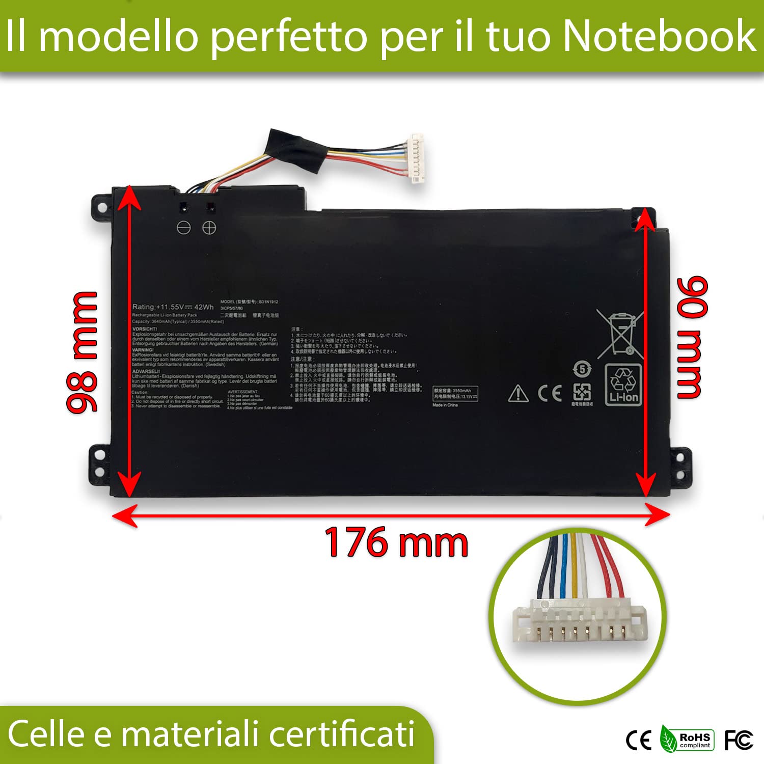 New Net Batteria B31N1912 [11.55V - 3640mAh - 42Wh] compatibile con ASUS E410M E410MA E410MA-EK018TS E410MA-EK017TS E410MA-EK007TS E410MA-BV1169TS L510 E410K E510KA E510MA