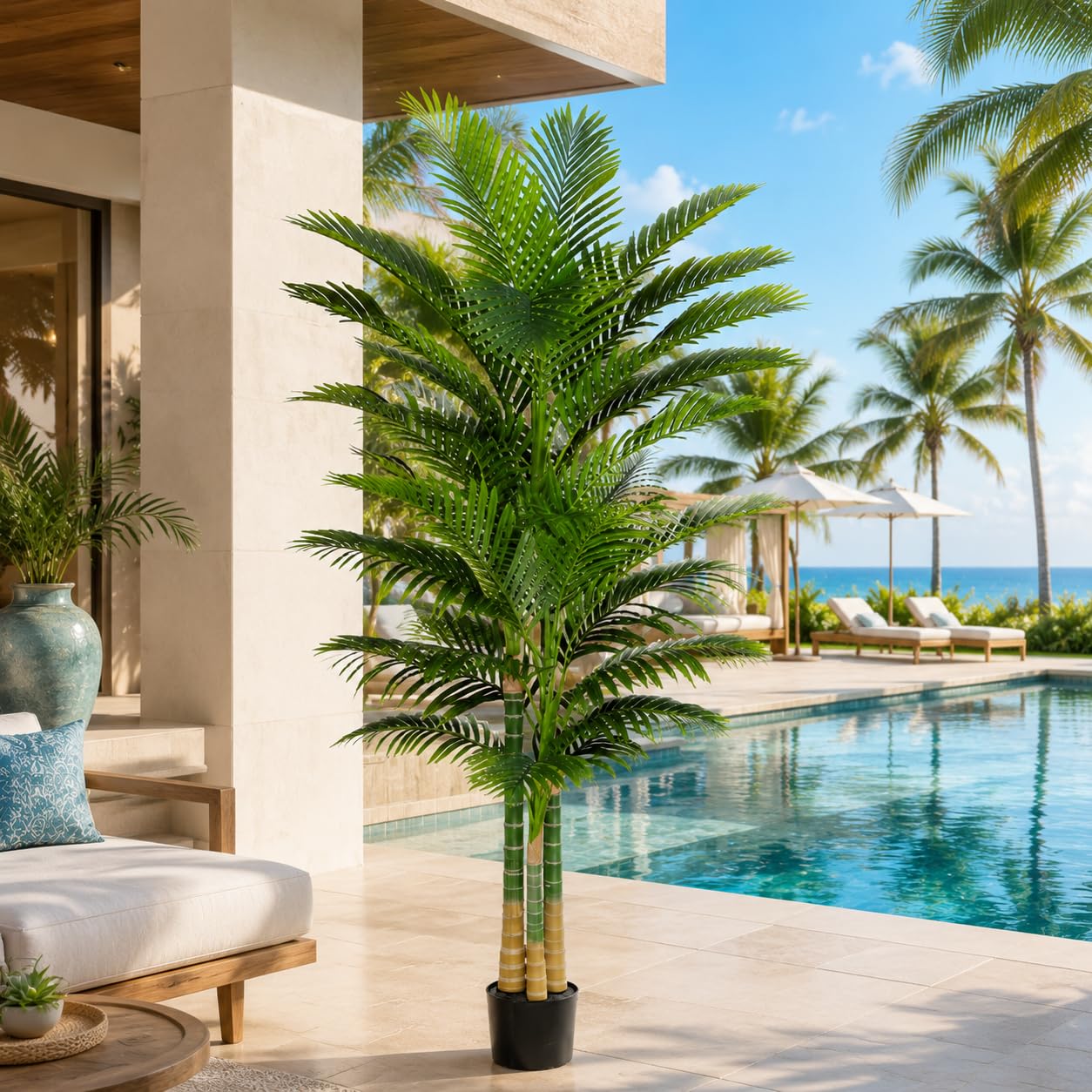 180cm Plantes Palmier Artificielles Interieur - Fausse Areca Plante en Noir Pot, Grande Arbre Artificielle, Fake Verte Plant pour Décoration d'Intérieur de Bureau ou Salon ou Maison
