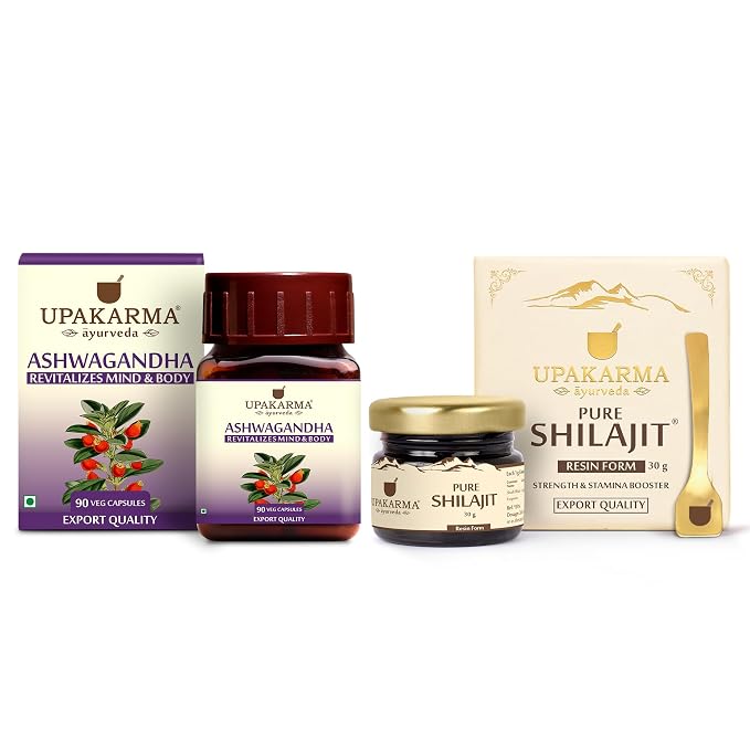 UPAKARMA Combo Pack of 90 Ashwagandha Extract Capsules and 30g Shilajit/Shilajeet Resin MegaPack