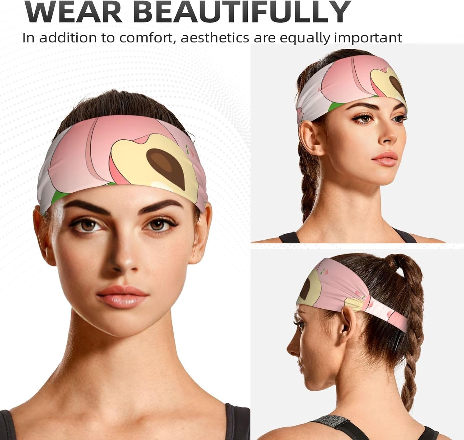 Cartoon Peach Sports Headband Highly Elastic Breathable Lightweight and Durable for Running Fitness Yoga Cycling