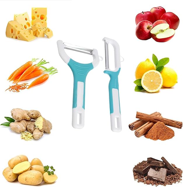 Set of Two Peelers with Swivel Blades and Non-Slip Handles, Suitable for Peeling Potatoes, Apples, Carrots, Cucumbers and Various Vegetables and Fruits