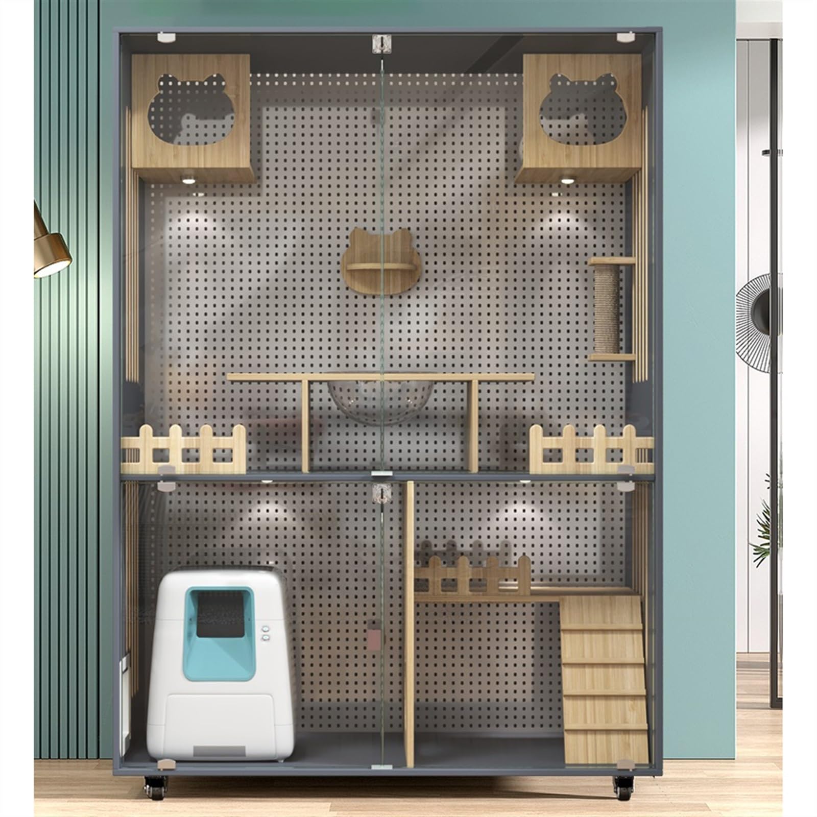 Casa del gatto Casa for gatti Nido for gatti al coperto Spazio libero super grande Toilette for gatti Struttura da arrampicata for gatti integrata Gabinetto for gatti di lusso in legno Gabbia for gatt