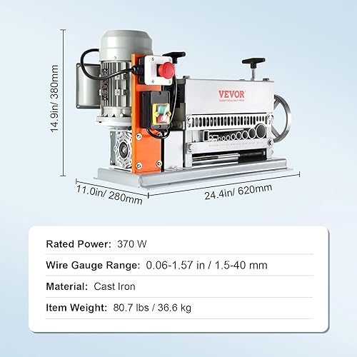 Miniatura 7 de VEVOR Máquina automática de pelado de cables, pelador de cables motorizado eléctrico de 0.06 a 1.42 pulgadas, 370 W, pelador de cables de 88 piesmin