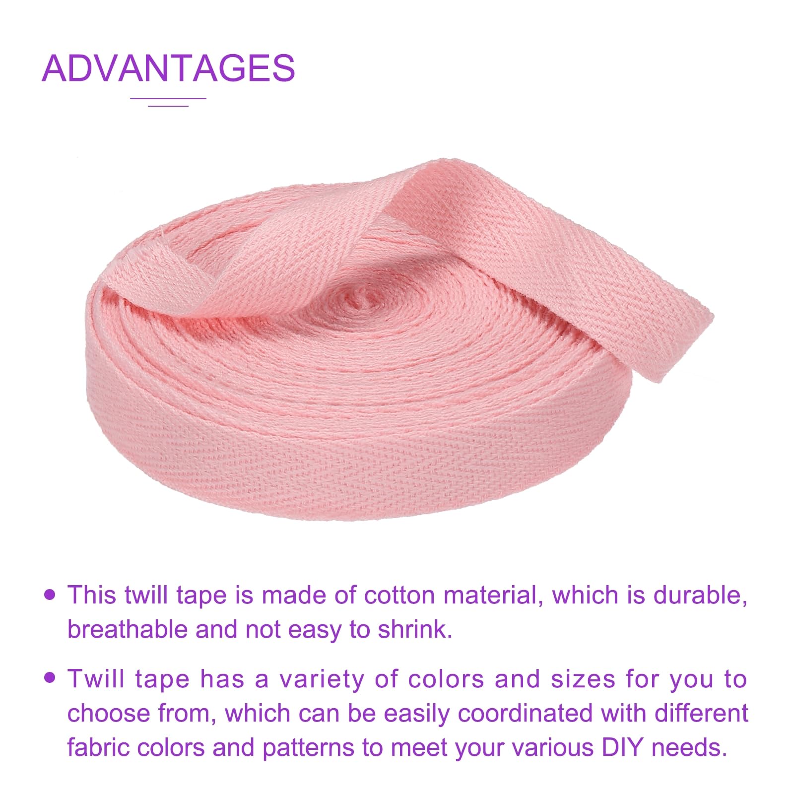 DMiotech 5/8"(1.5cm) 10 Yards Cotton Twill Tape Cotton Ribbons Bias Binding Tape Herringbone Tape Ribbons Light Pink for DIY Crafts Clothes - Image 4