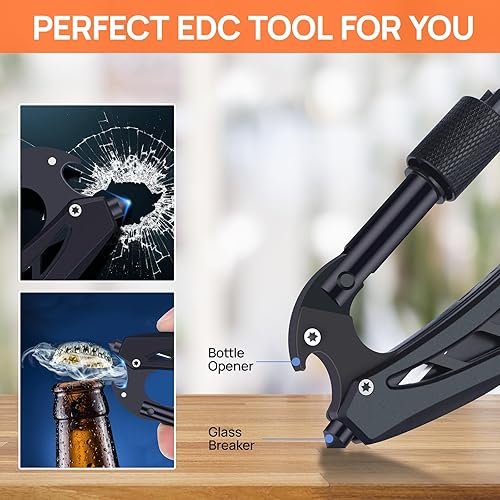 Miniatura 4 de Mosquetón multiherramienta con cuchillo de bolsillo, regalo para hombres, él, papá, marido, multiherramienta 6 en 1 con mosquetón EDC, abridor de