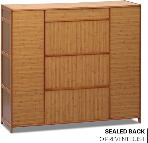 Miniatura 7 de MoNiBloom Zapatero de ratán con 3 cajones con patrón de ratán independiente, estante de almacenamiento con puertas abatibles y cajón para 28-32