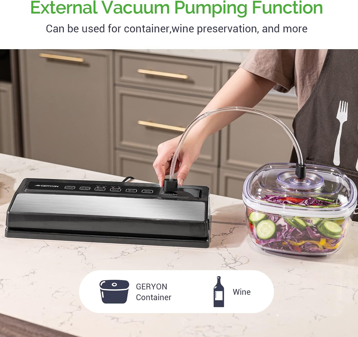 GERYON Vacuum Sealer Machine, Automatic Food Sealer, Starter Kit|Led Indicator Lights|Easy to Clean|Dry & Moist Food Modes| Compact Design (Silver)