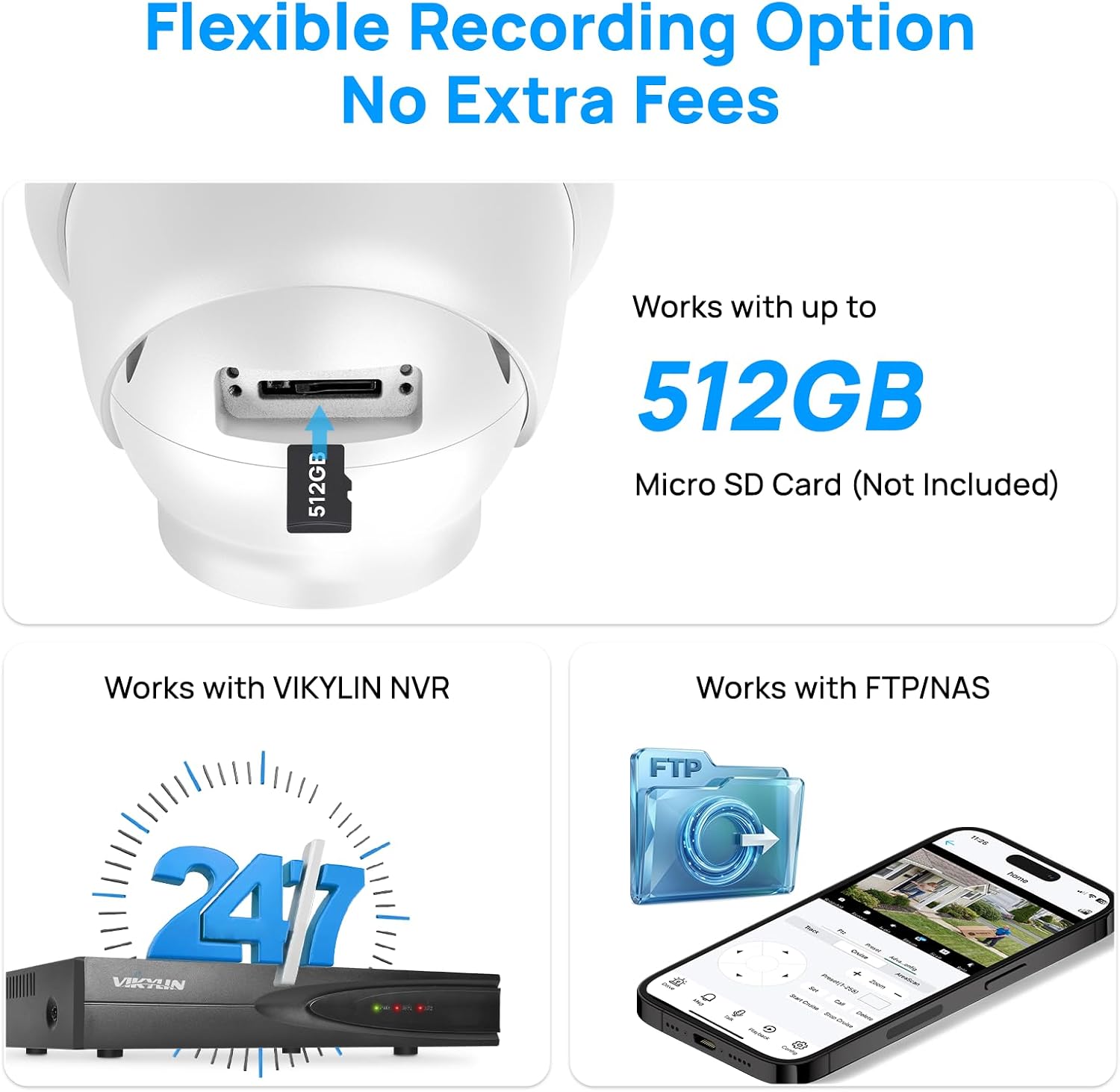 VIKYLIN 5MP PoE Camera Outdoor, Full Metal Turret IP Camera with Human/Vehicle Detection, 98ft IR Night Vision, Bulit-in MiC, 2.8mm Wide Angle, IP67 Waterproof, MicroSD Slot (512GB), NDAA Compliant
