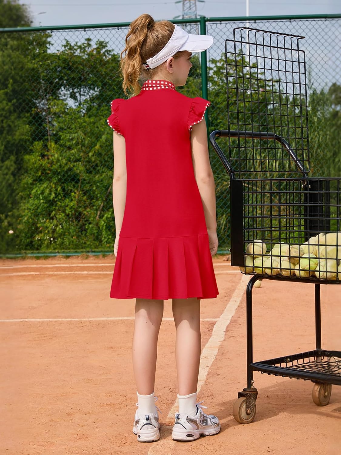 Haloumoning Girls Ruffle Sleeve Summer Dress Kids Casual Pleated School Uniform Polo Dresses 5-14 Years - Image 5