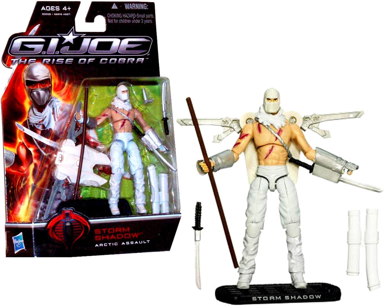 Hasbro Year 2009 G.I. JOE Movie Series "The Rise of Cobra" 4 Inch Tall Action Figure - Arctic Assault Masked STORM SHADOW with Bo Staff, Backpack with Concealed Spring-Activated Blades, 2 Katana