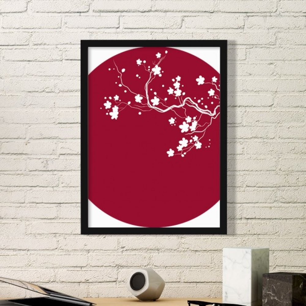 Cadre rond sakura branche rouge pour illuminer un mur sombre