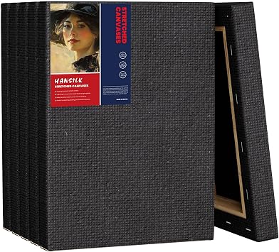 Stretched Canvases for Painting, 5x7 Inch Painting Supplies for Artists, Black Blank Canvas Pack, 6-Pack for Acrylic, Oil and Gouache Paints