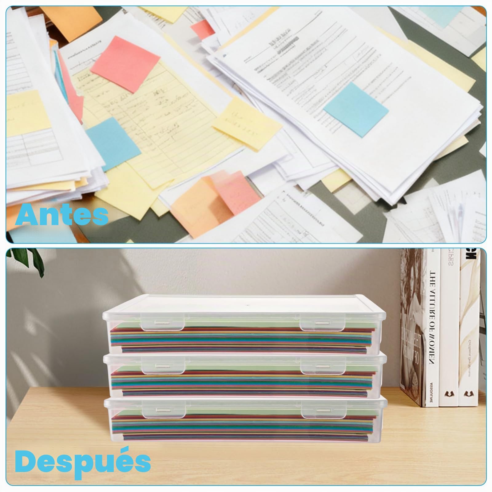 Pack de 6 Cajas Plastico A4 Transparentes de Almacenamiento, Cajas de Almacenamiento Portatiles A4 para Oficina y Escuela Papeles, Proyectos y Manualidades, 31x22x5cm