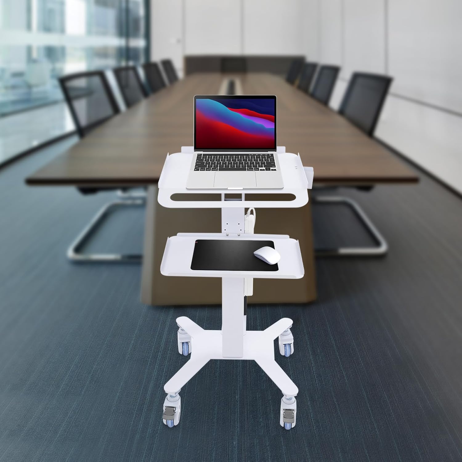 Medical Laptop Workstation Trolley Cart with Wheels, Height Adjustable Rolling Lab Cart with Scanner Holder for Offices, Dental Clinics/Hospitals