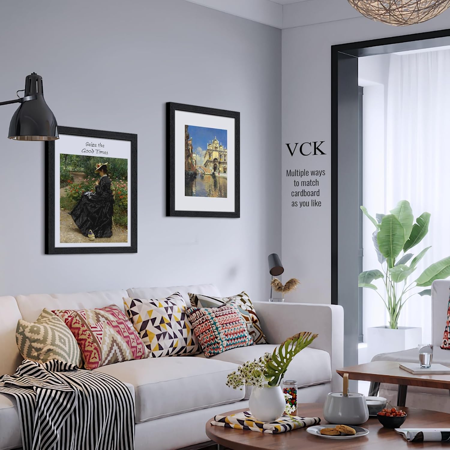 VCK 16x20 Frames 5 Pack, Natural Wood Grain Black Oak & HD Glass, Display 11x14 Picture with Mat or 16x20 Picture without Mat, Wall Hanging