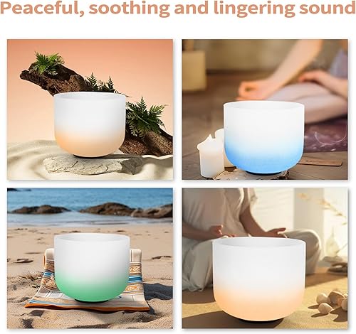 Miniatura 98 de Leize Juego de 7 cuencos de cristal de cuarzo impecables de 6 a 12 pulgadas con fundas de transporte resistentes y mazo de gamuza Blanco