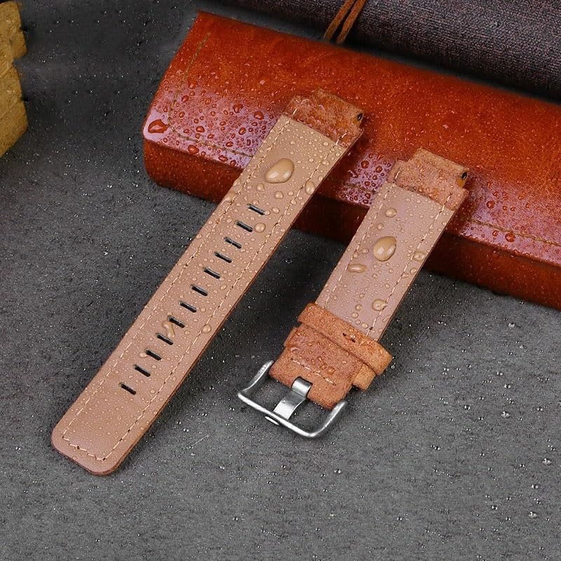 A watch strap with water droplets on its surface, demonstrating its water resistance or material quality.