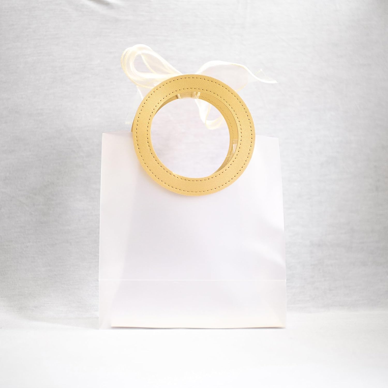 Ribbon & Luxe 12-Pack Transparent Gift & Boutique Bags with Tan, Round Stitched Handles; Wedding, Baby or Bridal Shower and All Other Special Occasions (Tan, Medium 12 Count), G212TM-R