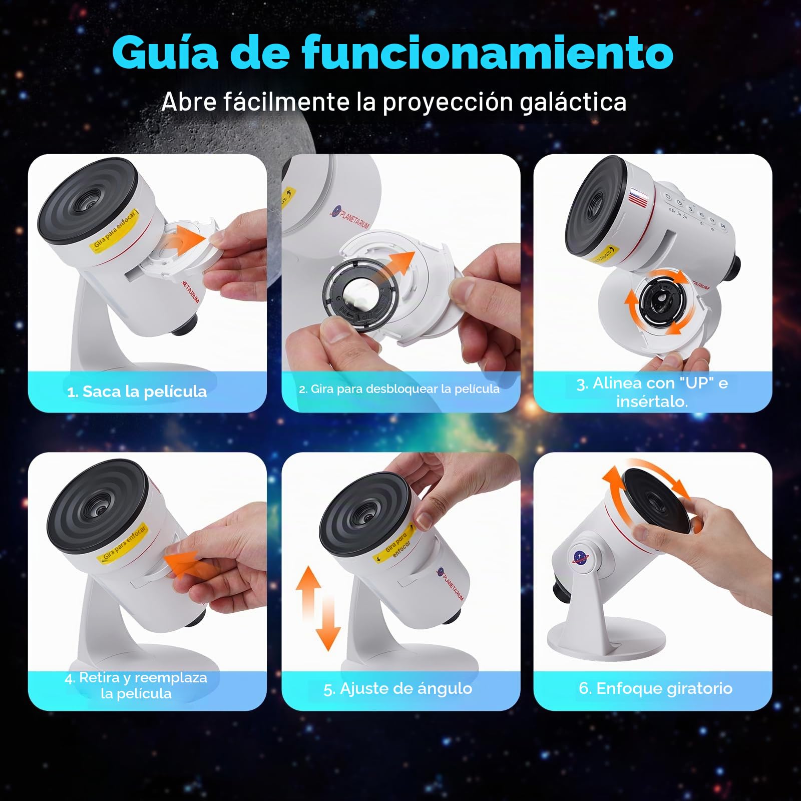 Proyector Estrellas Con MáQuina de Ruido Blanco Con 28 Paisajes Sonoros Naturales Relajantes Distintos10 Diapositivas Intercambiables FuncióN de ProyeccióN de Luz Estelar y Temporizadores de1/2/4horas