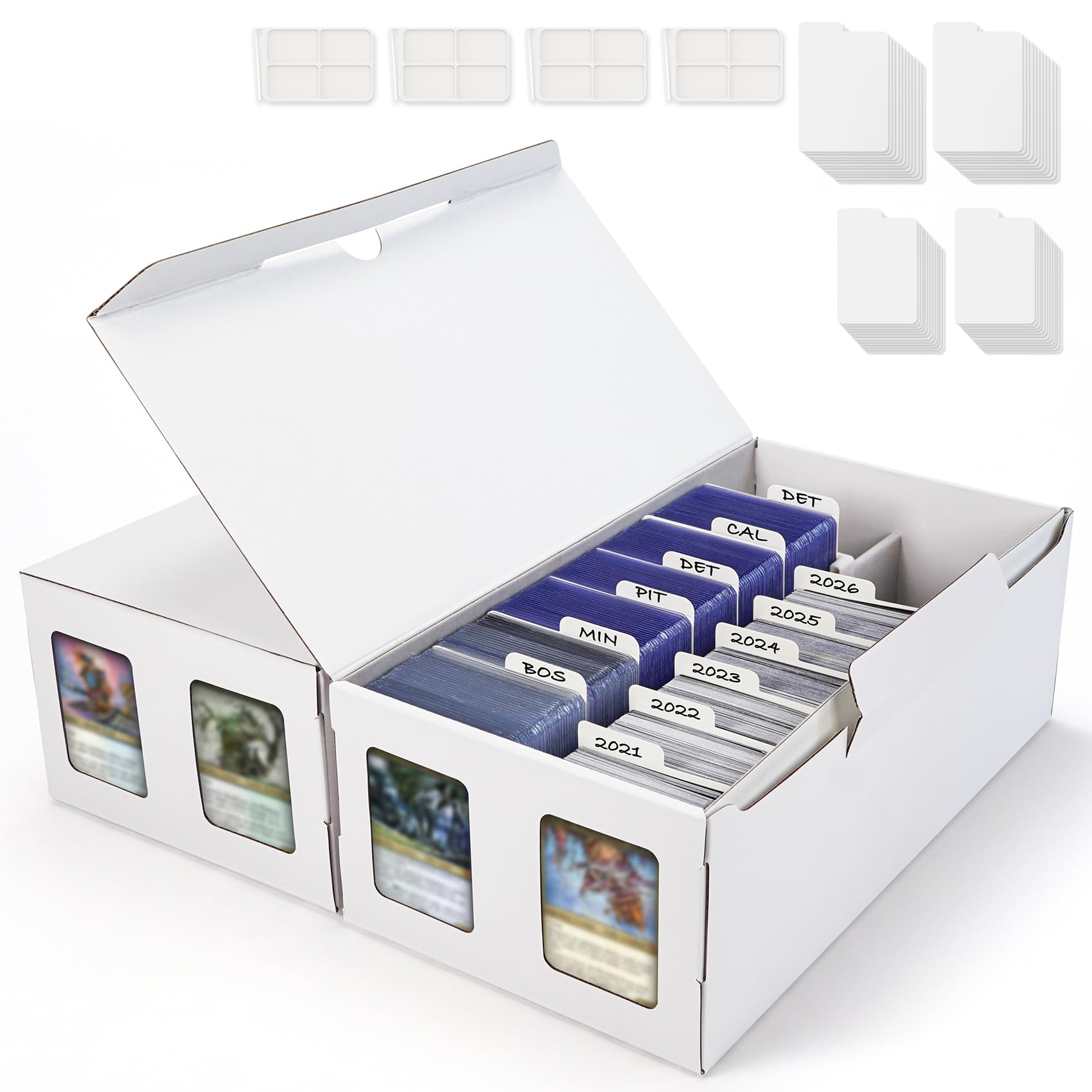 AFIING Trading Card Storage Box, 2 Pack, 2-Row Sports Card Organizer