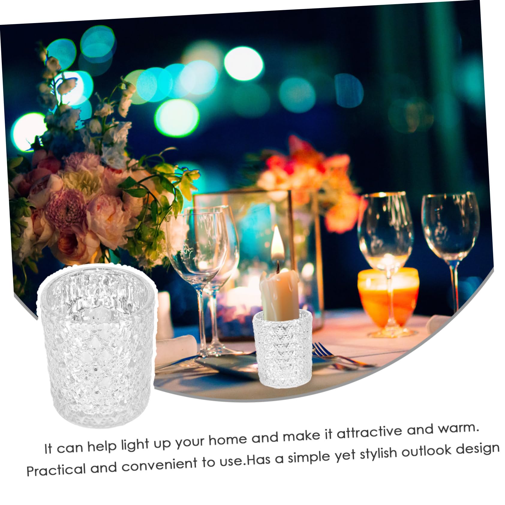 Portavelas de Cristal Decorativo 12 Piezas para Té, Plata | Juego para Hogar y Fiesta, Efecto Ornamental, Formato Práctico para Velas de Té
