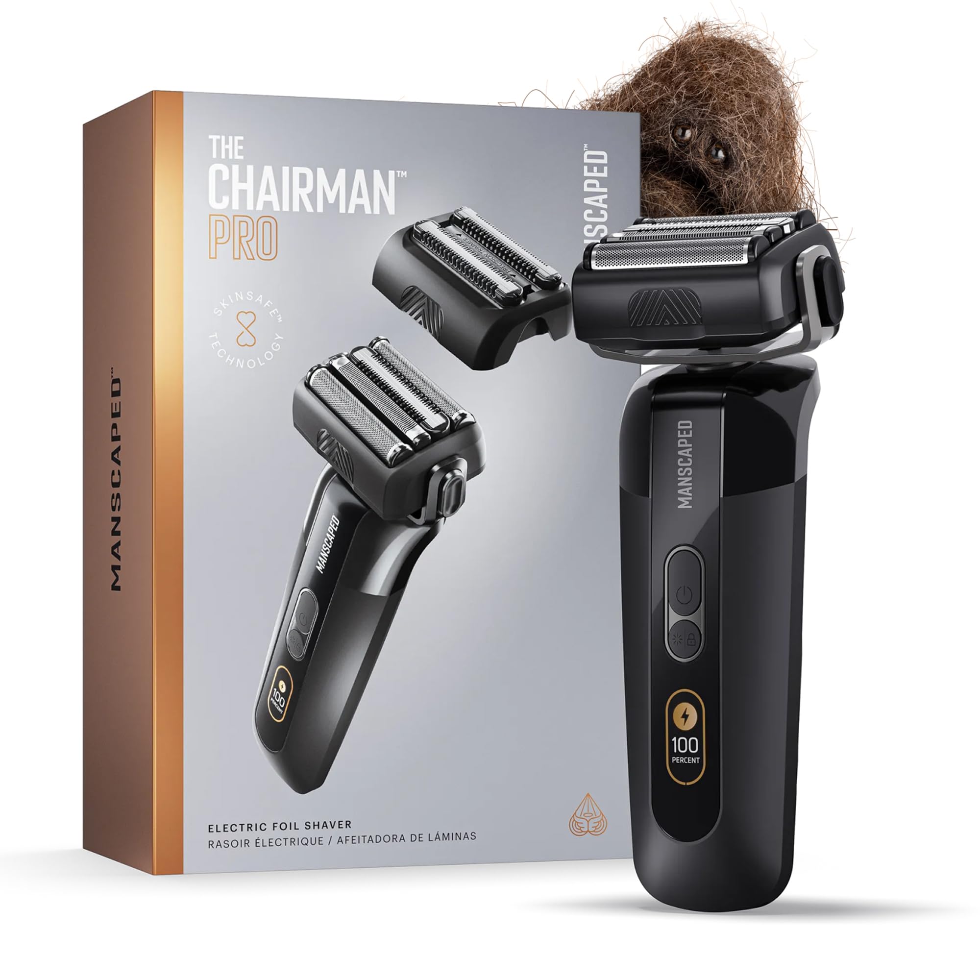 MANSCAPED® The Chairman™ PRO Men’s Electric Foil Face Shaver - Two Interchangeable Blade Heads, SkinSafe® Four-Blade Foil & Stubble Trimmer, USB-C Wireless Compatible Charging, Gentle on Neck
