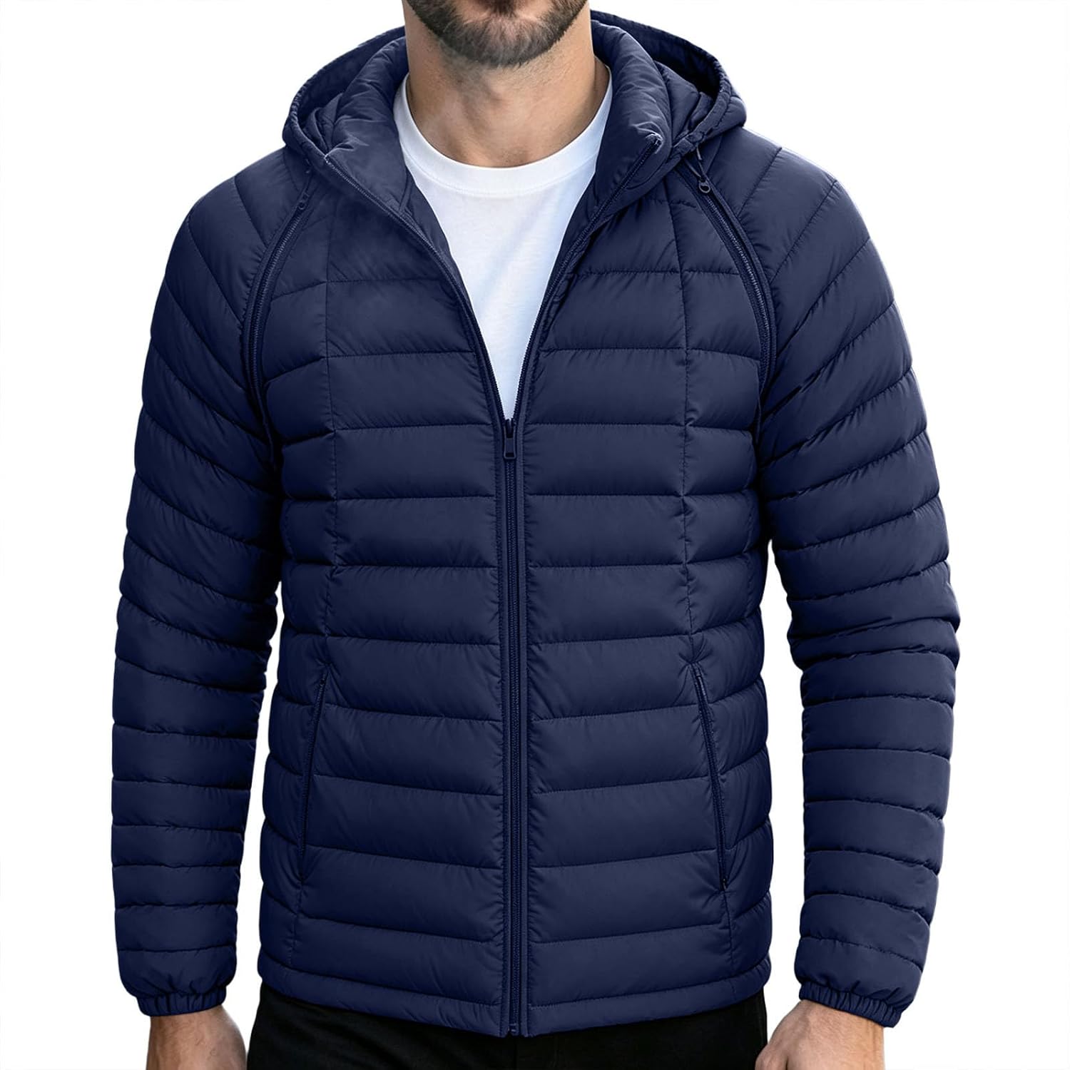 Men's Lightweight Quilted Puffer Jacket, Winter Hooded Warm Coat