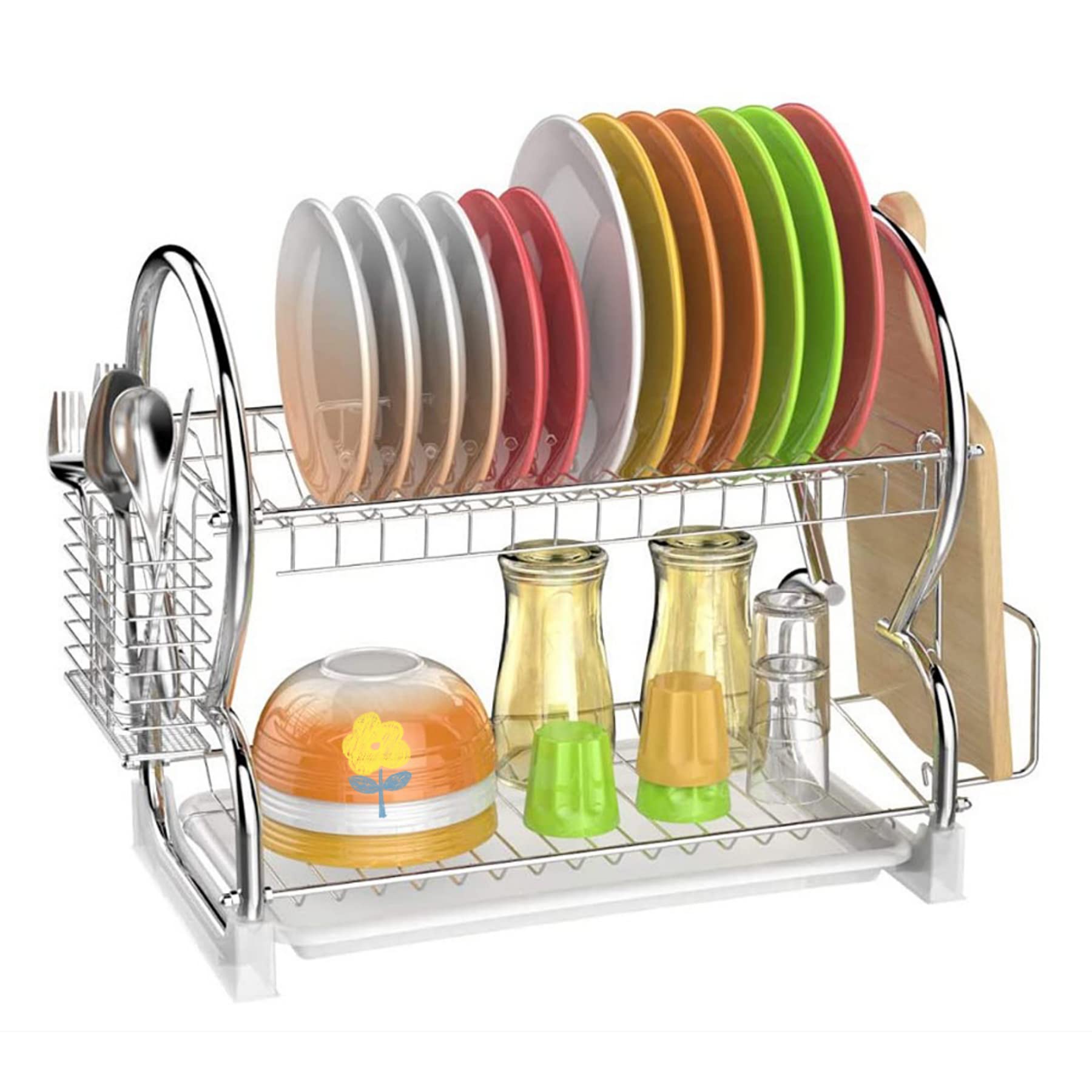 Escurridor de 2 plantas, escurridor, cubiertos de cocina, estante de almacenamiento, escurridor, 40 * 24 * 38 cm (palillos + soporte para tablas de cortar)