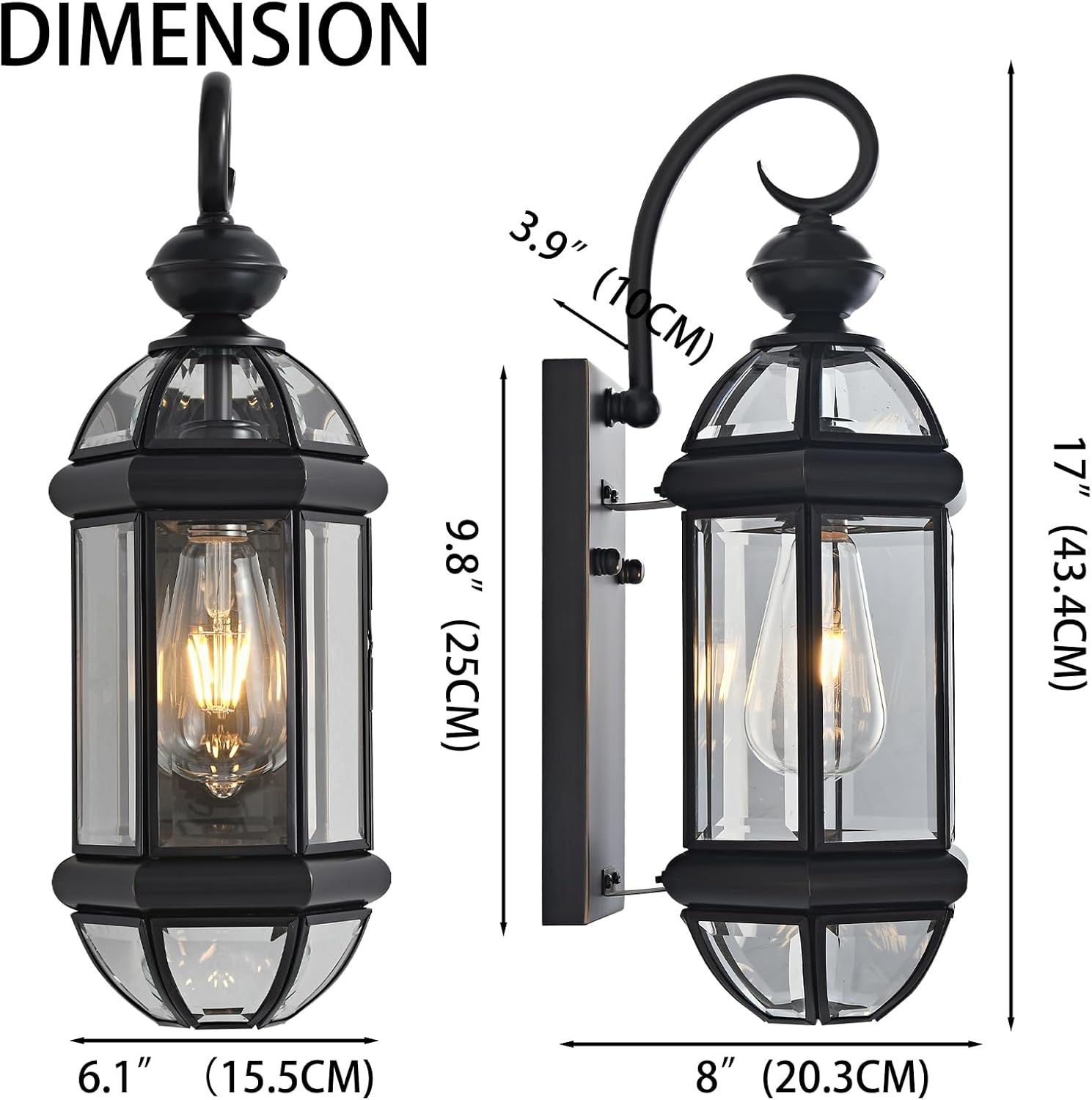 Milaii Outdoor Light Fixture 17" Copper Exterior Wall Lights Black Lantern Porch Light IP65 Waterproof Outdoor Wall Light for House Patio Garage Entryway