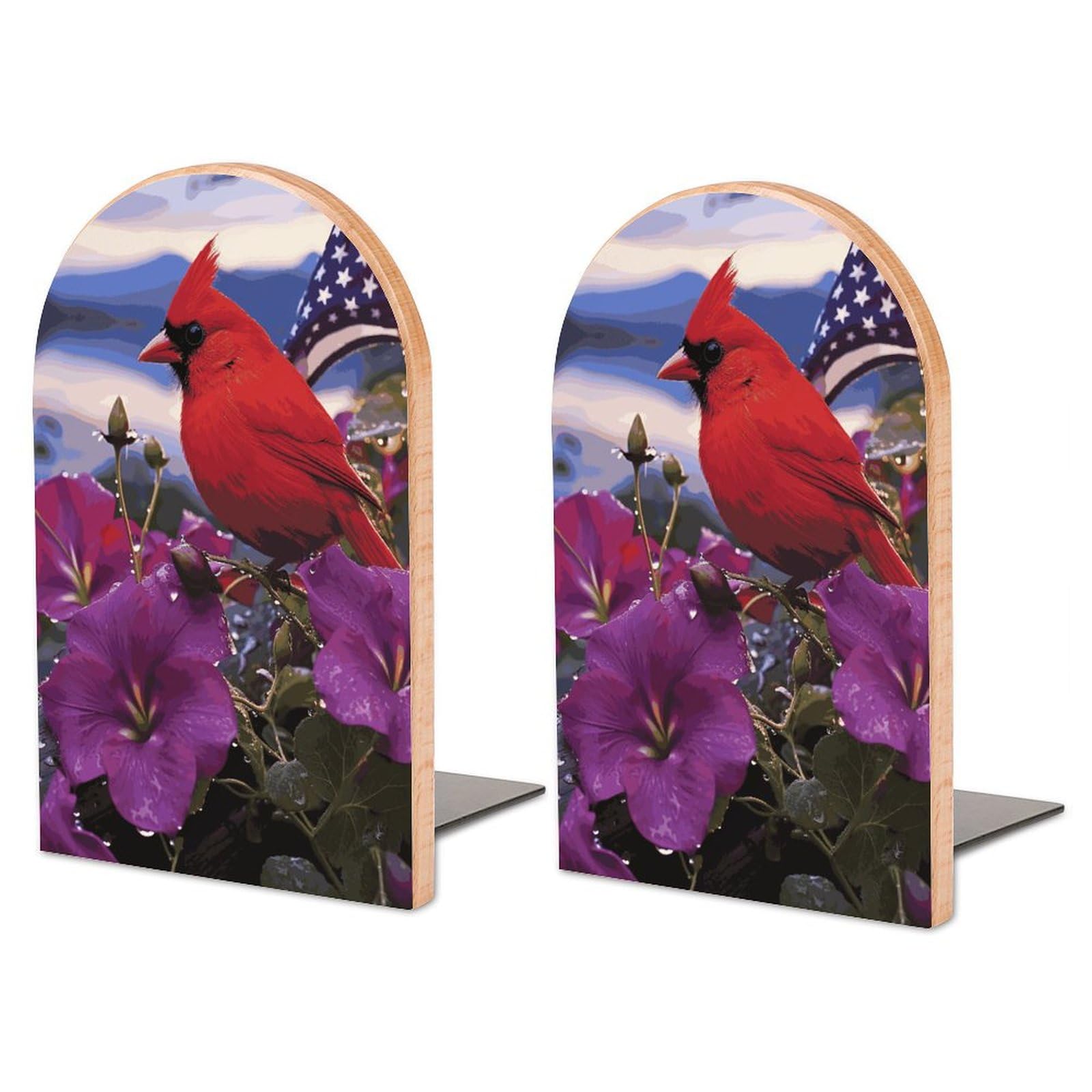 Serre-livres violet Morning Glory, grand modèle en bois de hêtre pour cabinet d'étude
