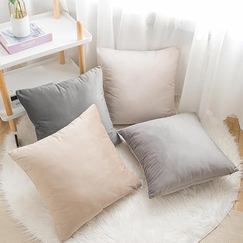 Miniatura 2 de Yonous Juego de 4 fundas de almohada cuadradas suaves de terciopelo neutro con degradado neutro, fundas de cojín cuadradas suaves para sofá,