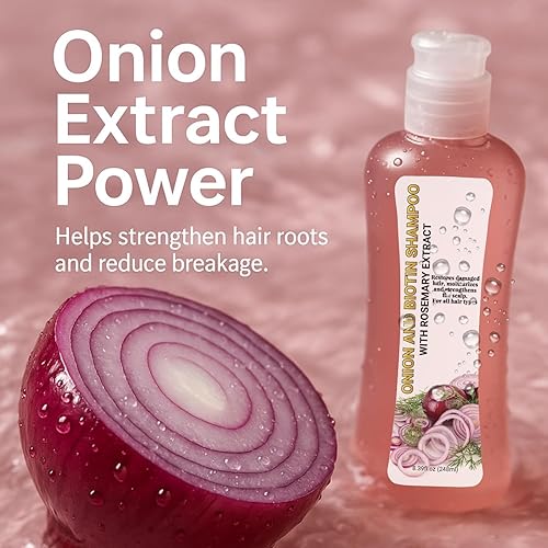 Miniatura 5 de Champú y tratamiento capilar de cebolla y biotina con extracto de romero, fortalece las raíces, repara el daño, aumenta el brillo, hidratante para