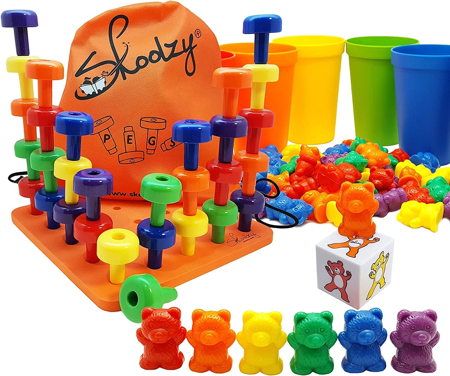Buy Skoolzy Montessori Peg Board and Rainbow Counting Bears 102 Piece