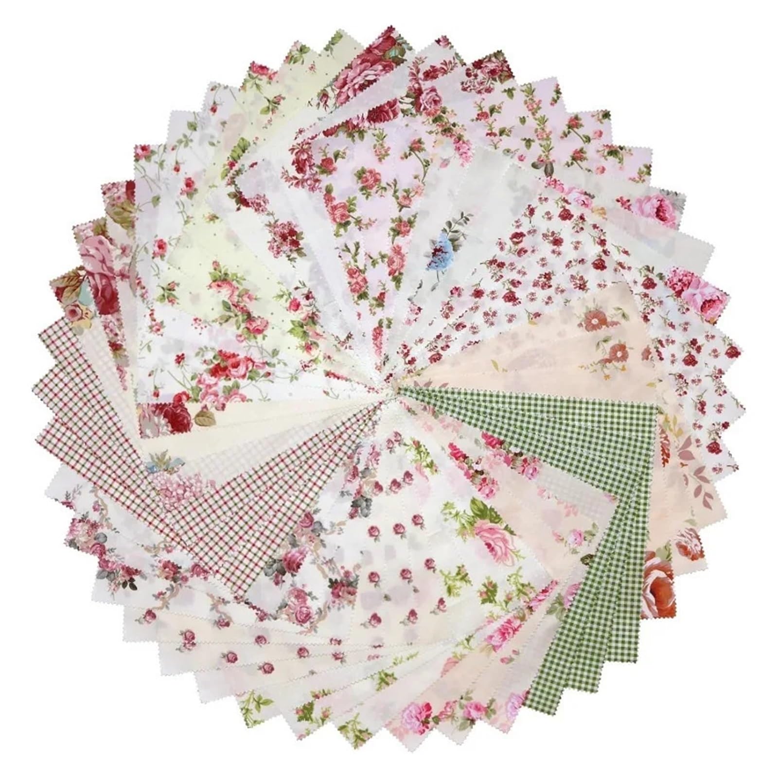 Tessuto Per Patchwork Set di 42 quadrati di tessuto patchwork da 12,7 x 12,7 cm con rose vintage e motivi a scacchi, ideali for l'artigianato fai da te, decorazioni for la casa e cucito.