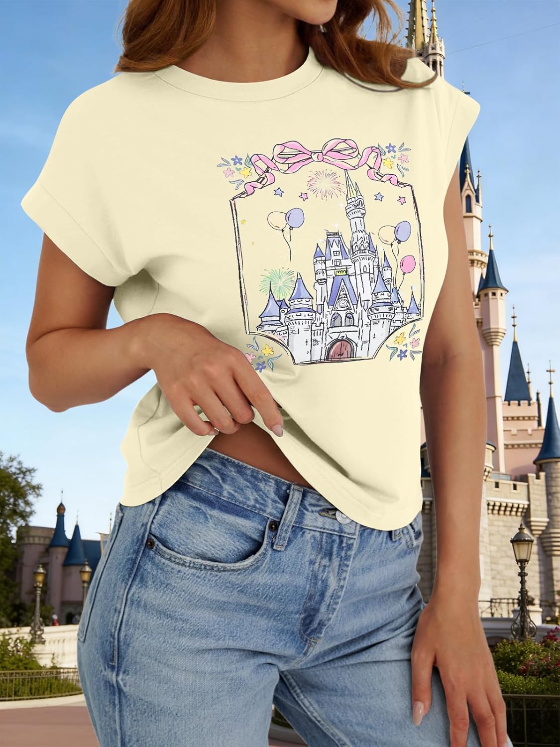 Magical Shirts for Women Magic Kingdom Crop Tops Funny Graphic Tshirt Casual Cap Sleeve Shirt Family Vacation Tops - Image 5