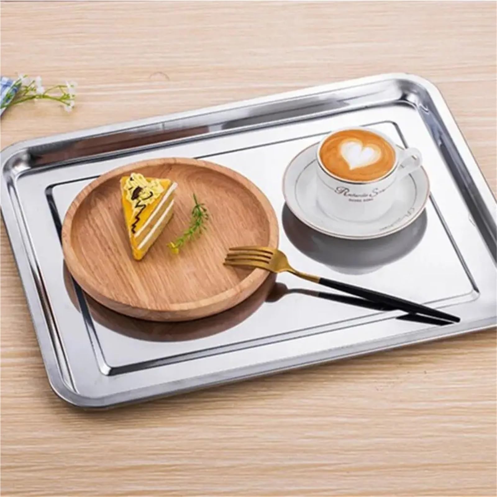 Bandeja Rectangular de Acero Inoxidable Grueso de 3 Piezas, Bandeja Profunda para Servir, Resistente a la deformación, Ideal para Barbacoa (36 x 27 x 2 cm)