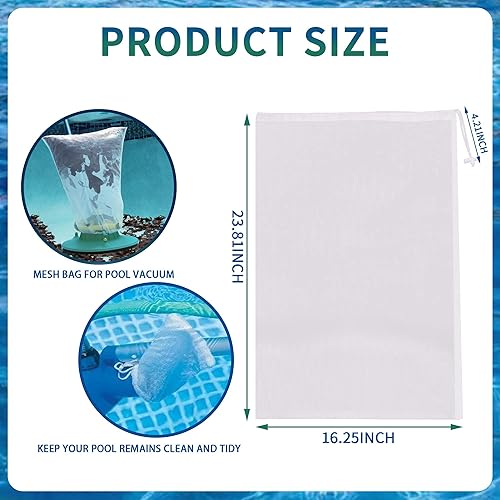 Miniatura 2 de Paquete de 6 bolsas de filtro de malla fina de 24 x 16 pulgadas para aspiradores de hojas, bolsa de repuesto de red para aspiradora de piscina con