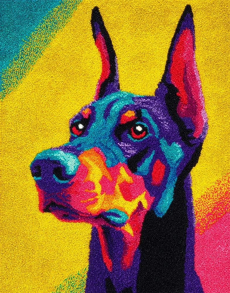 FWRTYCB Latch Hook Kits for Adults,Doberman Pinscher Pre-Printed Canvas DIY Rug Making Kit 20X15Inch Crochet Yarn Kits for Beginners,Crafts Carpet for Home Decoration Festival Gift