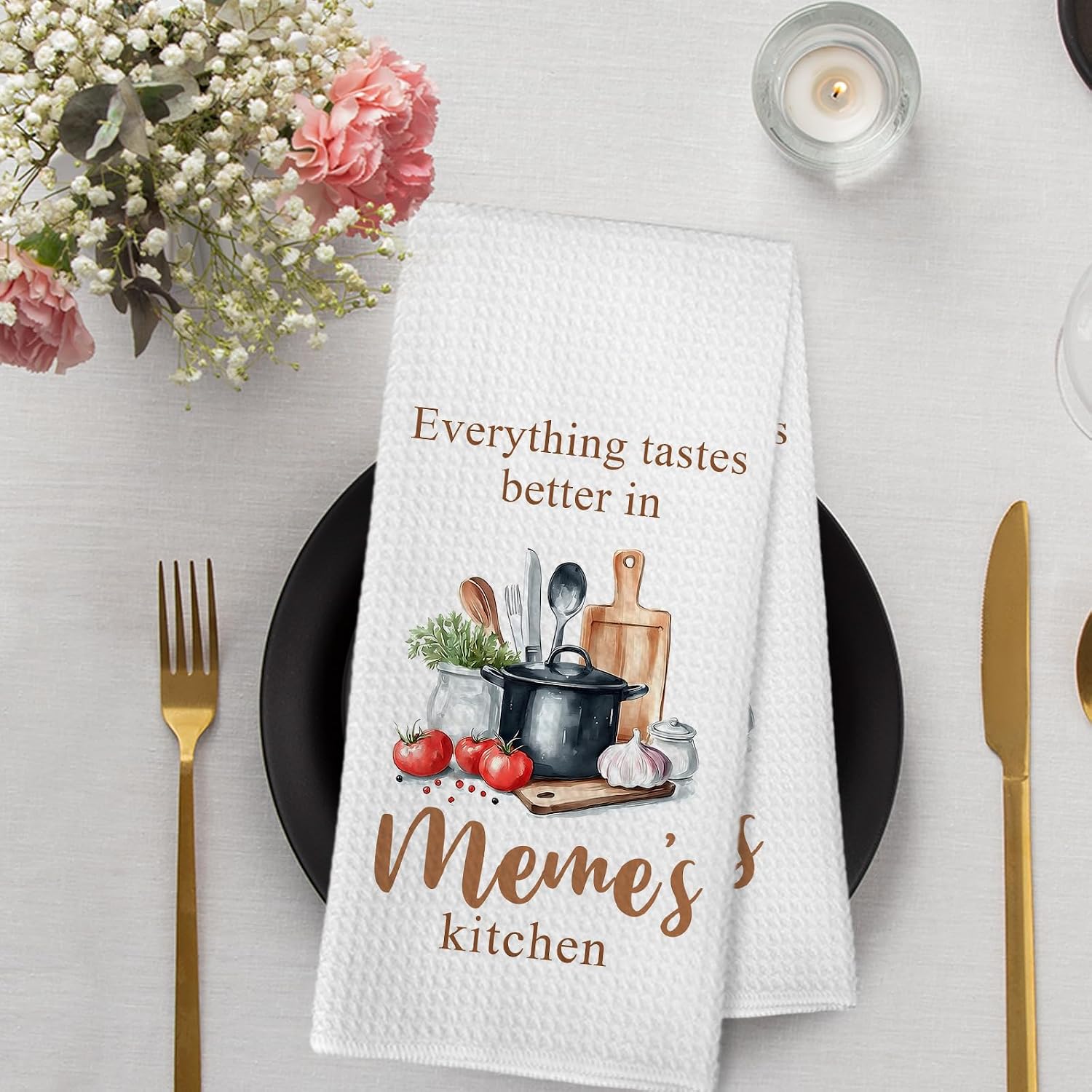 Everything Tastes Better in Meme's Kitchen Towel and Dish Towel, Mothers Day Meme Gifts for Women from Grandkids Grandson, Grandma Gifts Hand Tea Towels for New Home Kitchen, 16x24 Inch image 2