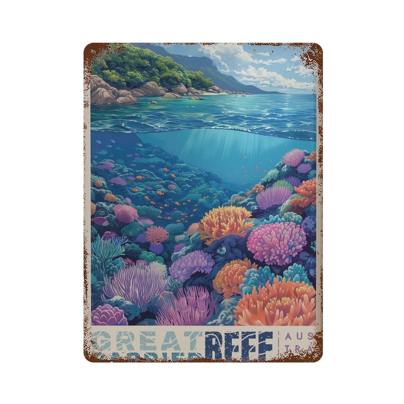 xiaoxiaoshen Great Barrier Reef Travel Australia Coastal Wall Decor Art Metal Tin Poster Modern Home Decor Art Home Bar Shop Decorations Vintage Sign 40x30cm