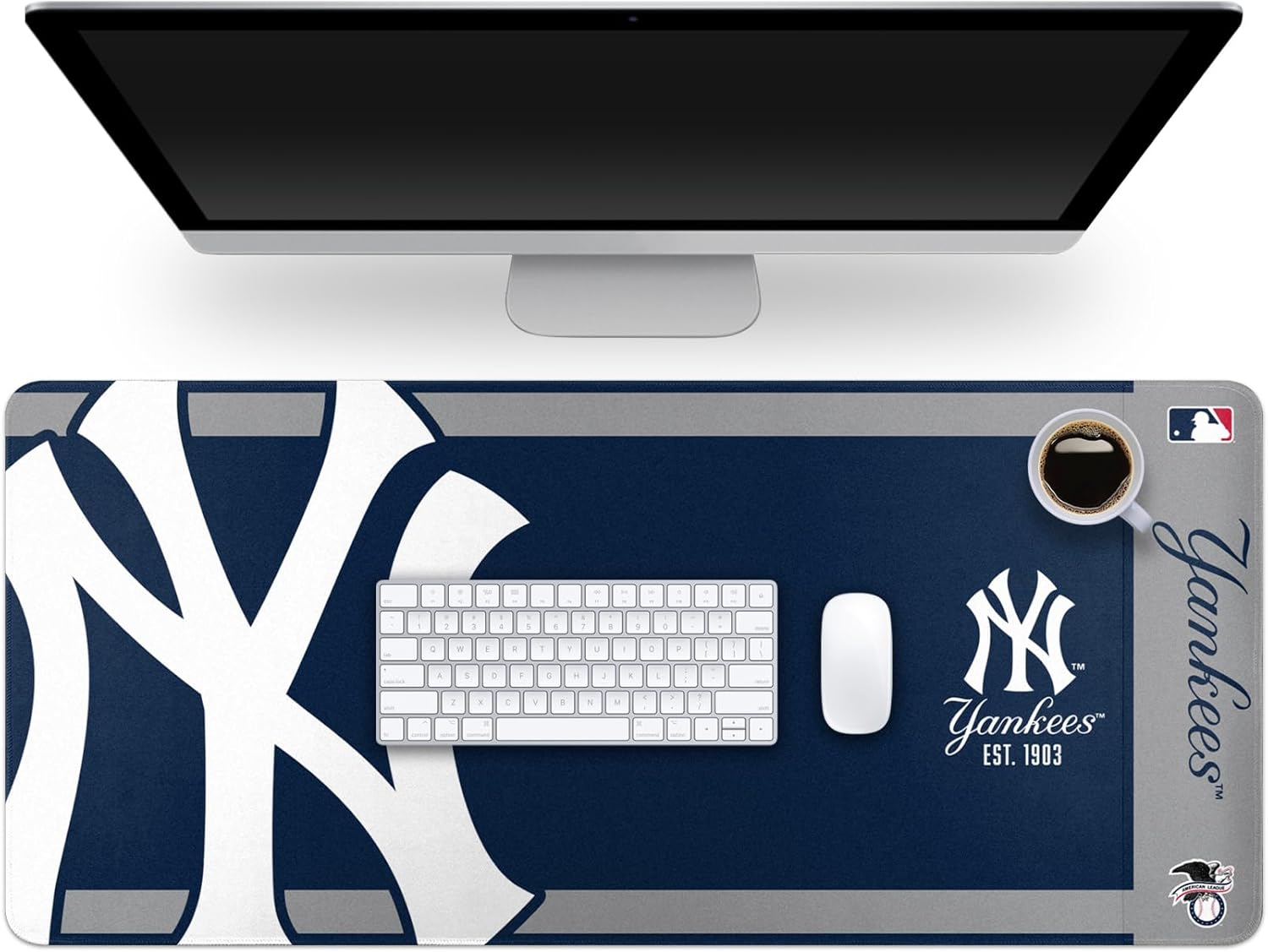 FOCO MLB Official Established Primary Logo Wordmark Home Office Desk Pad Mouse Pad Mat 35" x 16" (New York Yankees, New York Yankees)