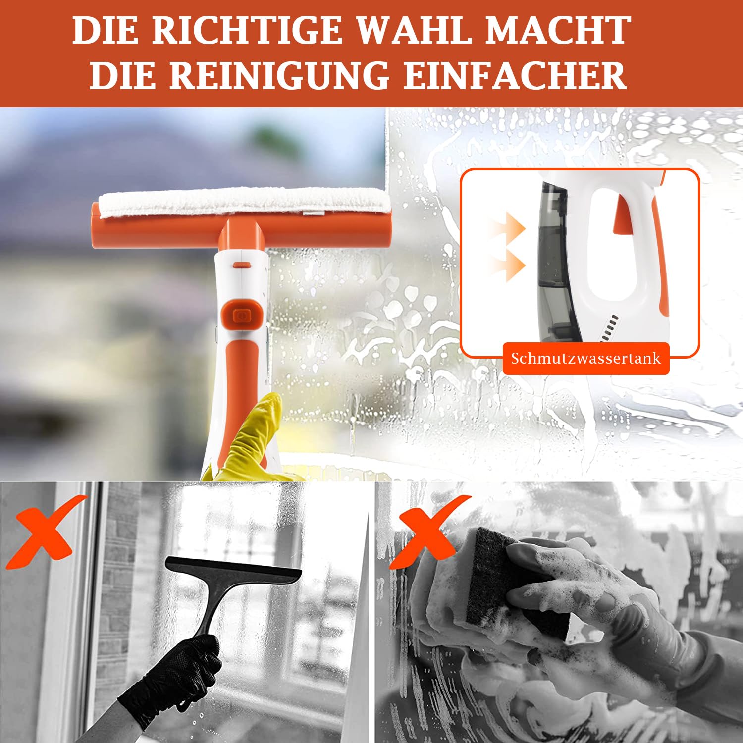 Nettoyeur de vitres sans fil rechargeable 3 en 1 avec raclette à vitres, fonction d'aspiration et pulvérisation, convient pour les fenêtres, les carreaux, les miroirs et les nettoyeurs de