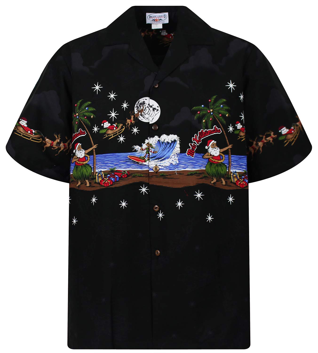Pacific Legend Original Hawaiihemd Kurzarm Herren Kurzarm Button-Down Front-Tasche Hawaii-Print Christmas-Designs Weihnachten